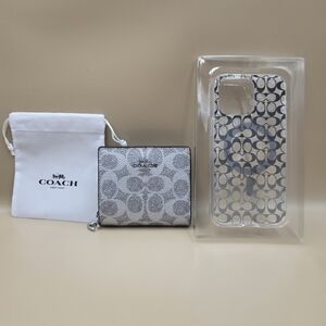 NWT Coach Silver Signature Women's Wallet iphone Case And Dusty